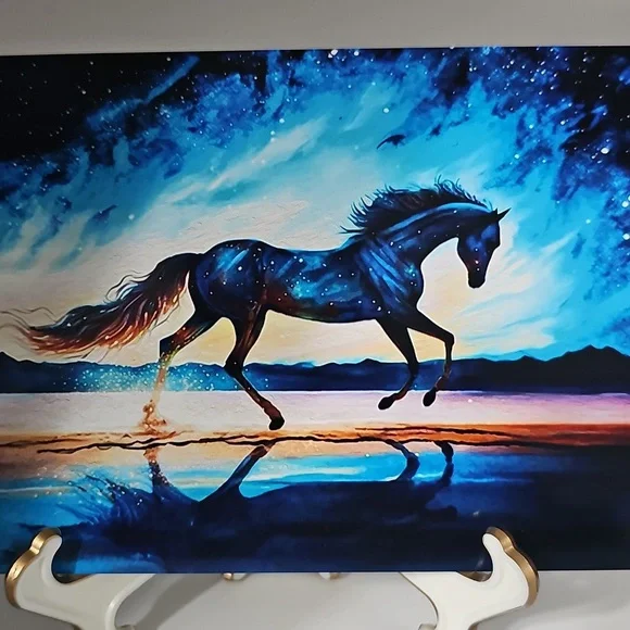 4x6 Stallion Horse On The‎ Beach Under The Stars Watercolor Glossy Print - Picture 2 of 6